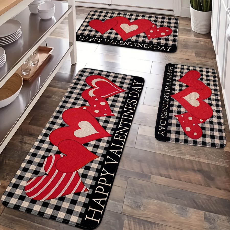 

2/3pcs Valentine's Day Kitchen Rugs Set, Checkered, Non-slip, Lightweight, Machine Washable, Polyester 100%, Rectangle, Holiday Decor, Multiple Sizes (40cm*60cm/50*80cm/45cm*120cm)