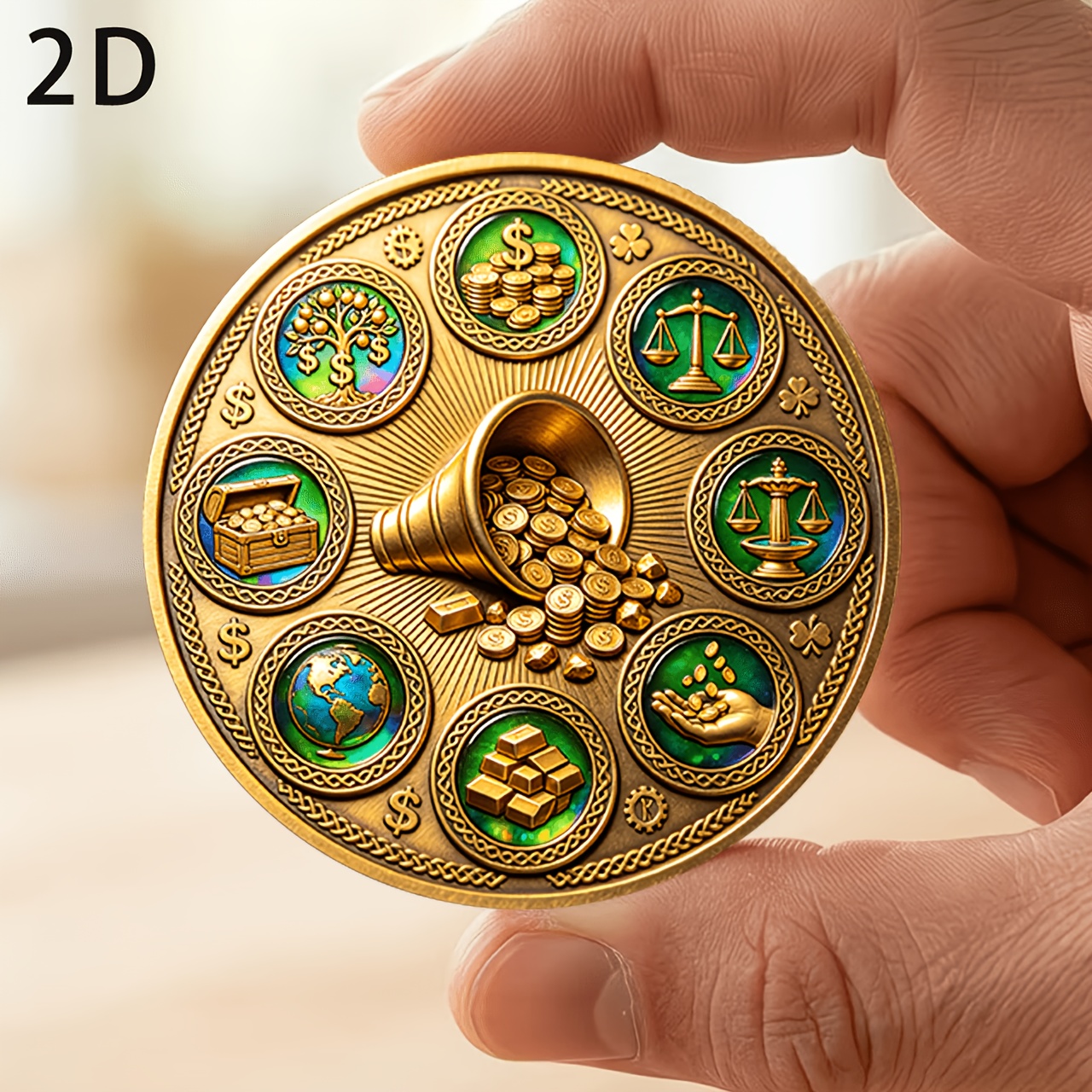TEMU Replica Coin 1pc Clover Coin Suitable For Wealth & Good Luck Talisman, With & Symbols, Traditional Gift For, Office, Or , Commemorative Token