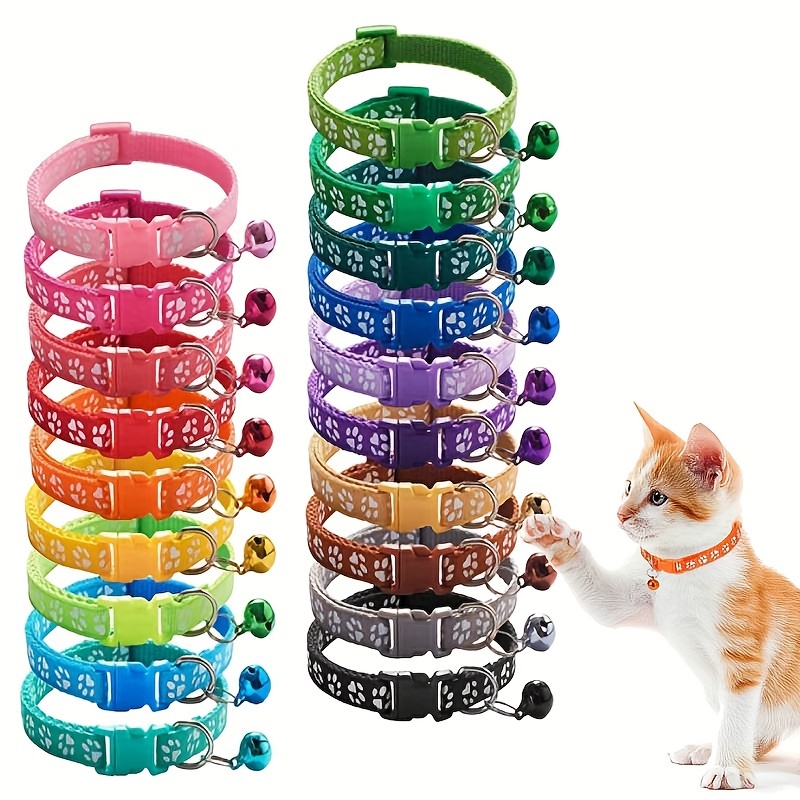 

19pcs Reflective Cat Collars With Safety Buckle And Bell, Pet Collars For Kitty Safety And Identification