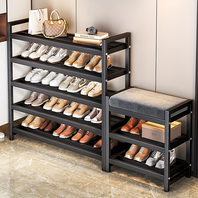 3-Tier Shoe Bench and Storage Bench - Multi-Size Options, Multi-Functional Entryway Organizer with Soft Cushioned Seat, Metal Frame, Shoe Rack, Suitable for Home, Hallway, And Doorway Use, Shoe Storage Organizer, Artistic Decorative Style