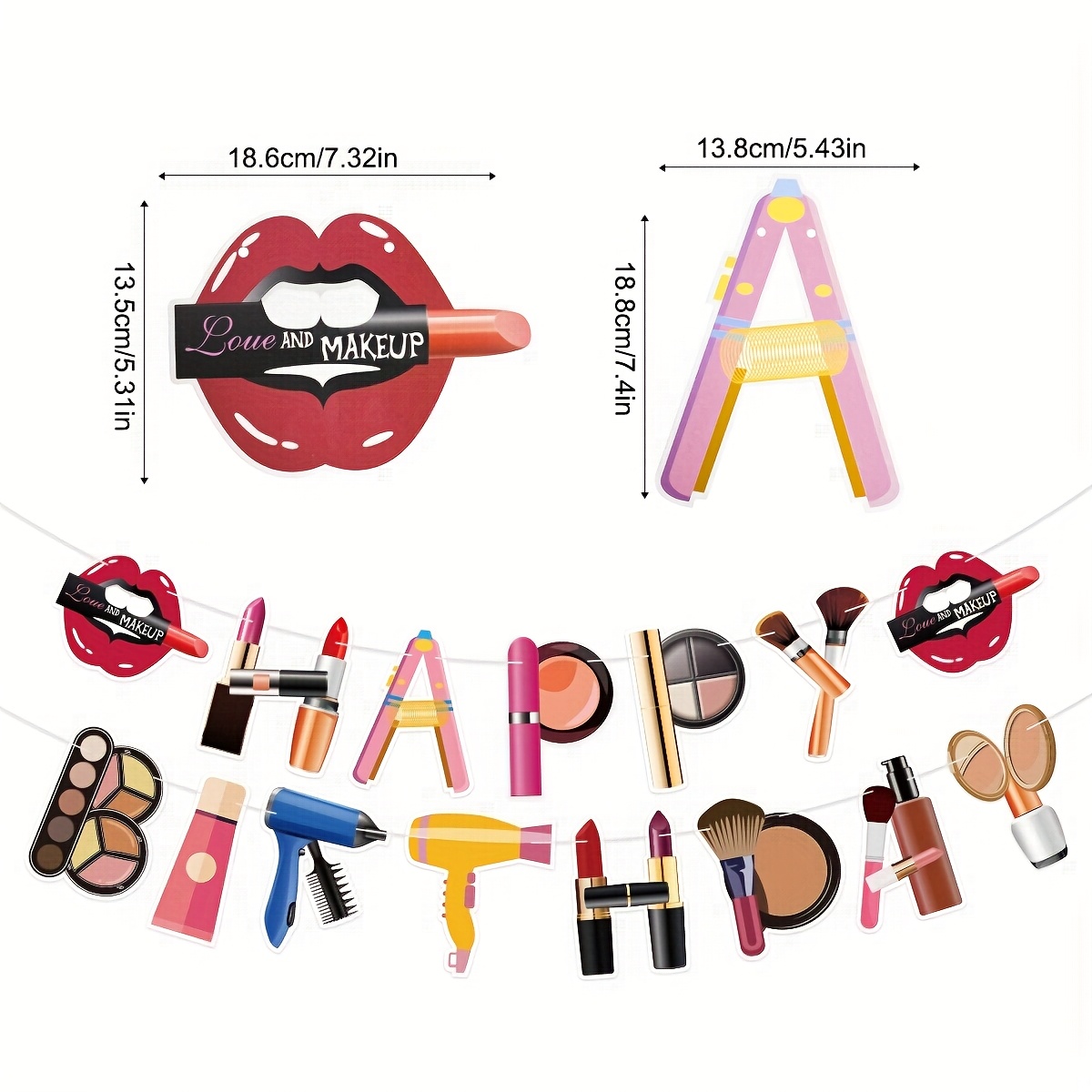 Image of Makeup-themed Happy Birthday Banner - Vibrant Cosmetic Illustrations, Durable Paper Party Decor For 16th 18th 21st Birthdays, Room & Event Background Decoration, Birthday Party Decorations