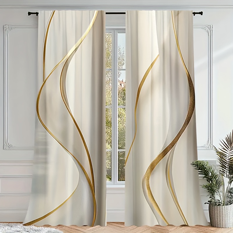 TEMU [elegant Polyester Drapes] 2pcs Polyester Drapes - Semi-transparent, Rod Pocket, Machine Washable Curtains For Living Room, Bedroom, Kitchen - Comfortable Atmosphere