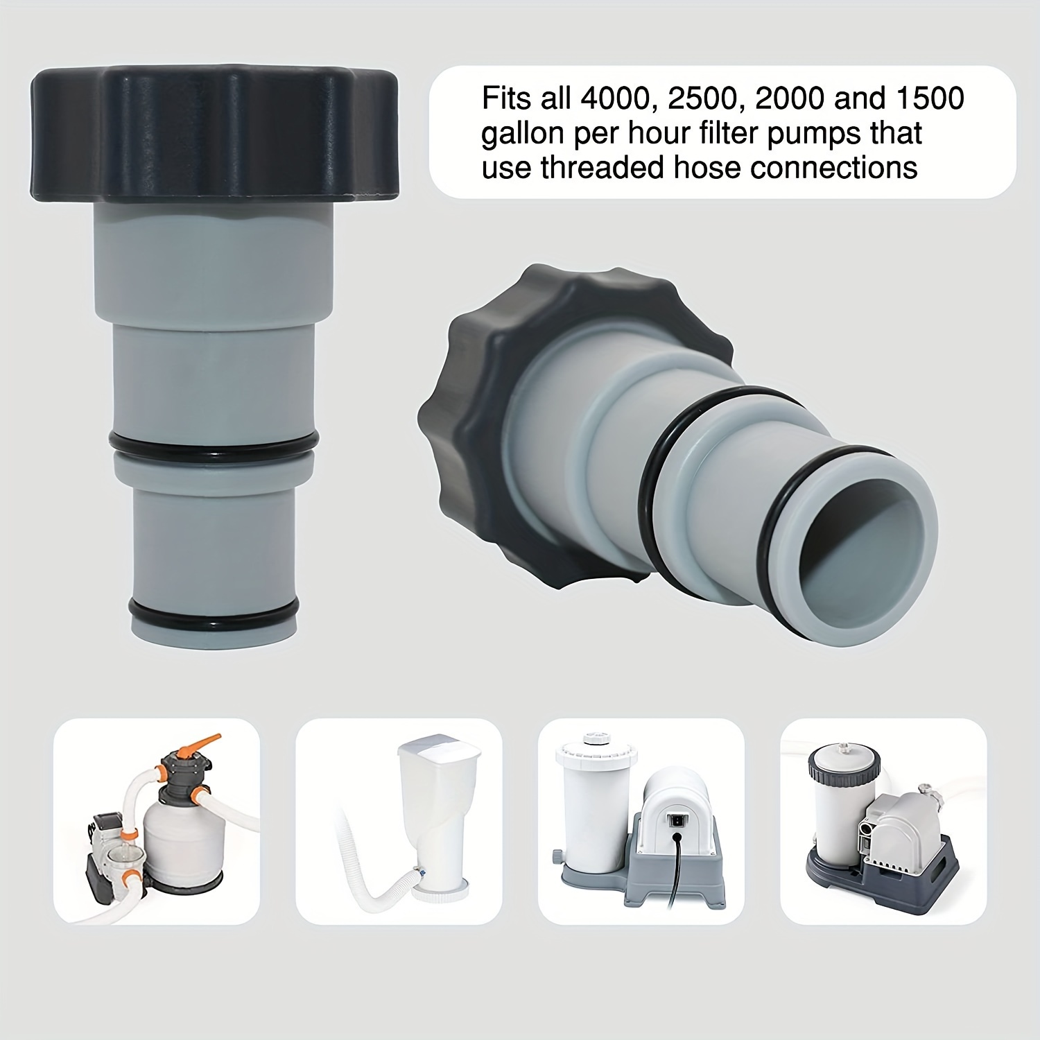 

Pool Pump Adapter - Fits 4000, 2500, 2000 & 1500 Gph Filters - Converts 1.25" To 1.5" Hose For Easy Installation