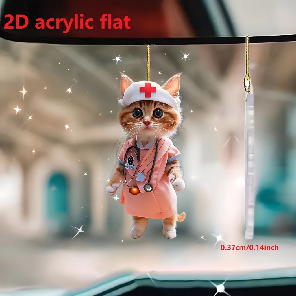 

1pc Acrylic Nurse Cat Hanging Ornament For Car Rearview Mirror, Home Decor, Keychain, Cellphone Charm, Festive Party Favor Gift