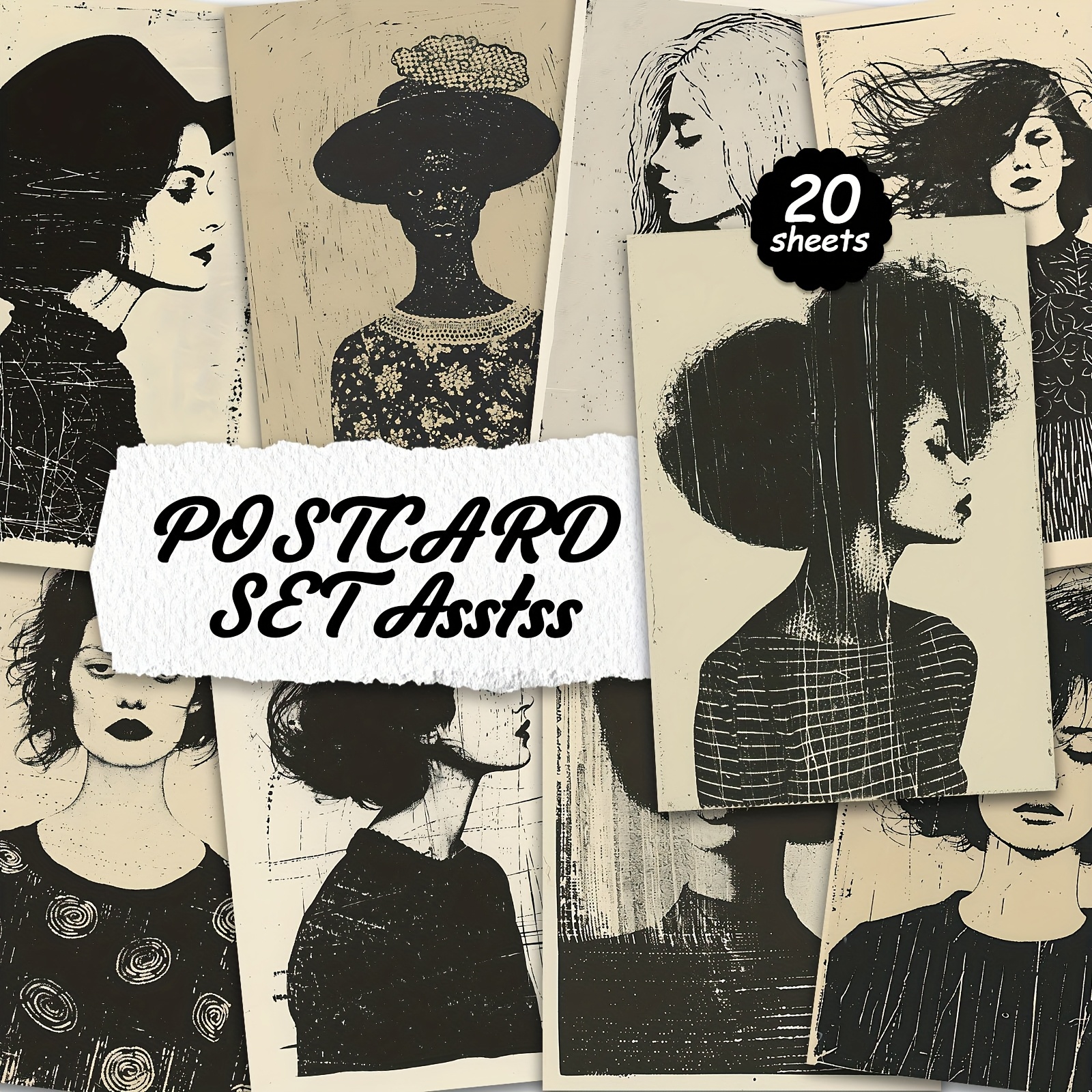 Image of A Collection Of 20 Black And White Postcards, Perfect For Writing On Cardboard, Smooth Surfaces, English Scrapbooks, Junk Journals, Crafts, Greeting Cards, Holiday Wishes, And Presents