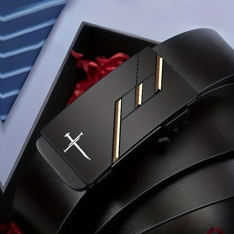 Men's Cross Pattern Business Fashion Belt with Smooth Automatic Buckle