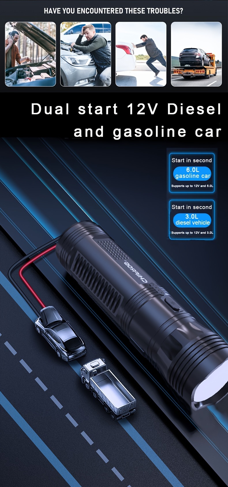 portable flashlight jump starter power bank car battery pack booster Product details 0