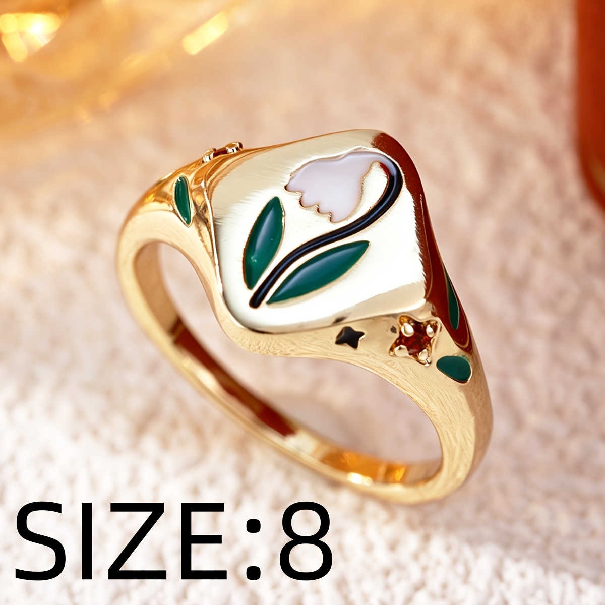 Floral Copper Inlaid Zirconia Statement Ring, Unisex