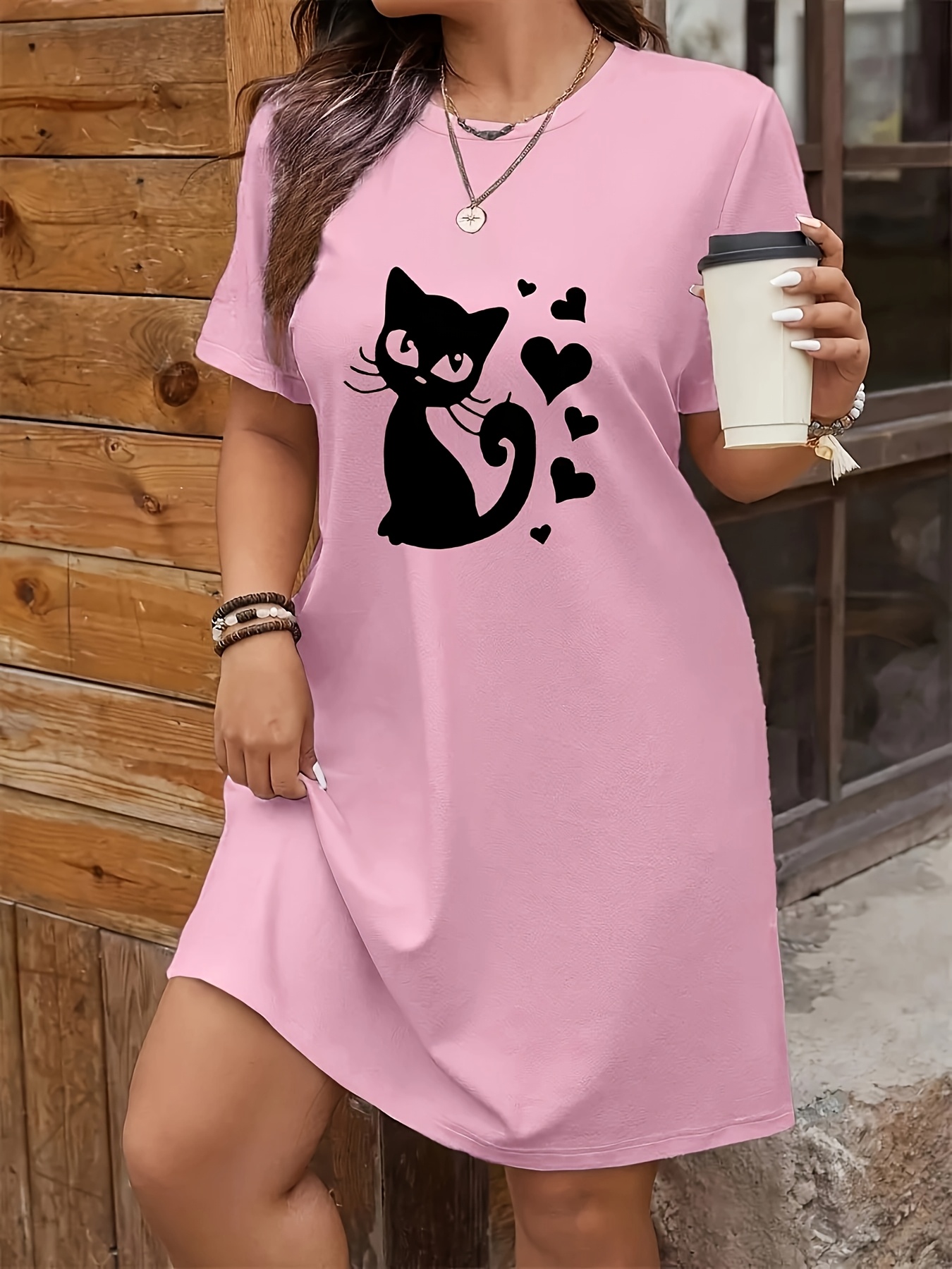everyday womens casual black t shirt dress cute cat