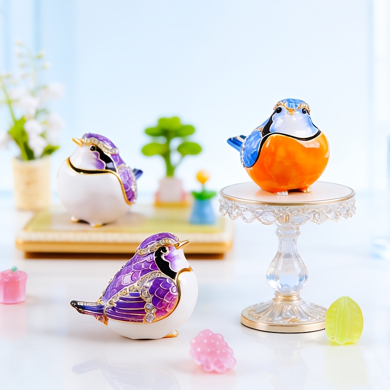 Enamel Encrusted Diamond Lucky Blue Bird Decorative Jewelry Box