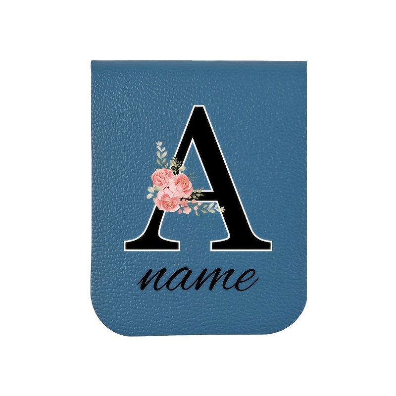 TEMU 1pc Personalized Magnetic Bookmark Initials & Name Text Engraving Faux Leather-like Magnetic , Beige, Grey, White, Black, Brown Book Lover