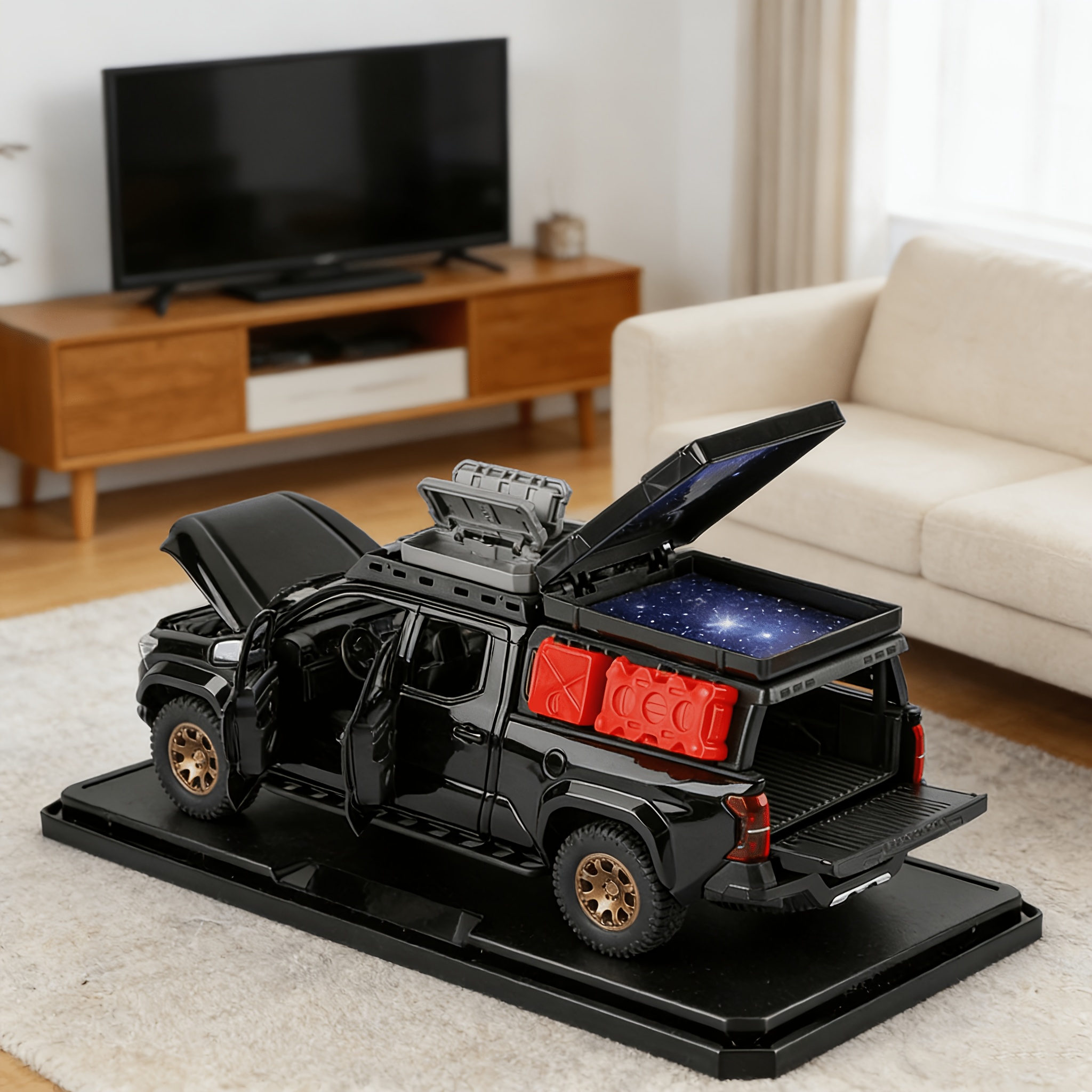 TEMU Modellino di auto SUV TOYOTA in pressofusa in 1:24, veicolo da con base da esposizione e copertura antipolvere, porte apribili, decorazione per