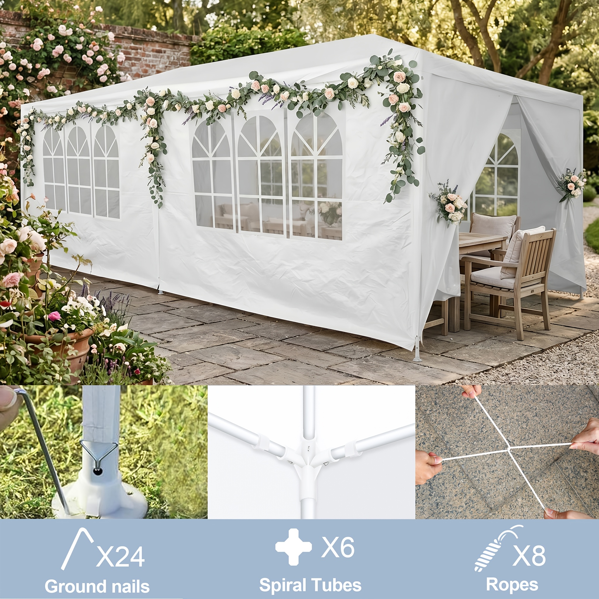 Image of 3x9m-3x6m Outdoor Canopy With Detachable , Good Ventilation, Easy-to-install Outdoor Awning, Tent With Ground Stakes, Guy Ropes For Parties, Patios, Gazebos, Emergency Shelters, Stalls