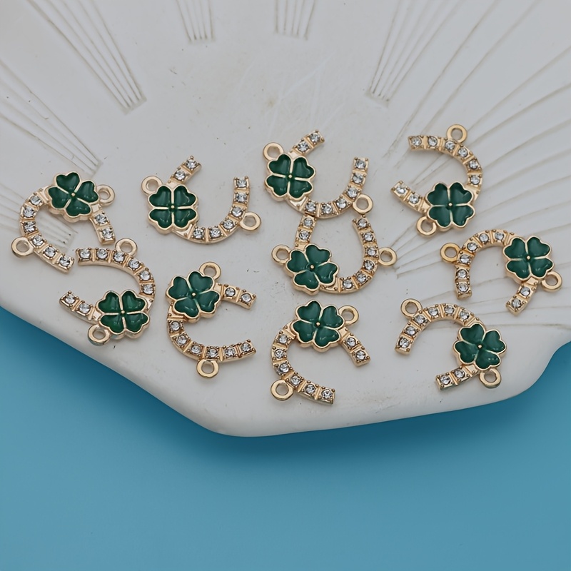 TEMU 10 pezzi di ciondoli a forma di treviso verde in oro e ferro , connettori a ferro per di gioielli, braccialetti e collane