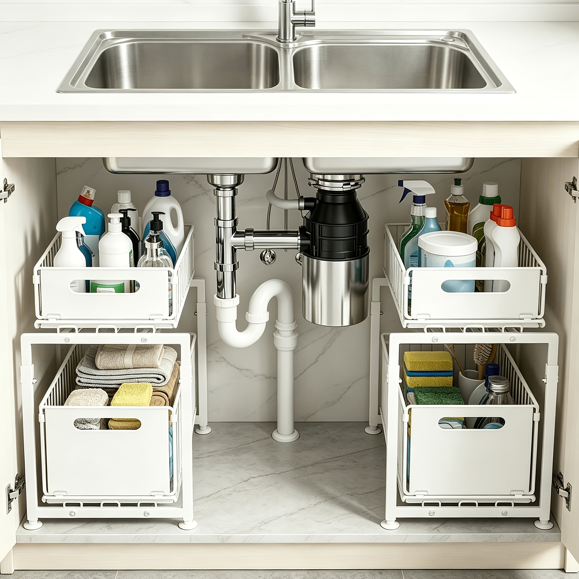 2-tier Under Sink Organizers And Storage, Sliding Cabinet Organizer, Pull Out Cabinet Organizer Shelf, Under Sink Drawers For Kitchen Bathroom Cabinet Or Pantry