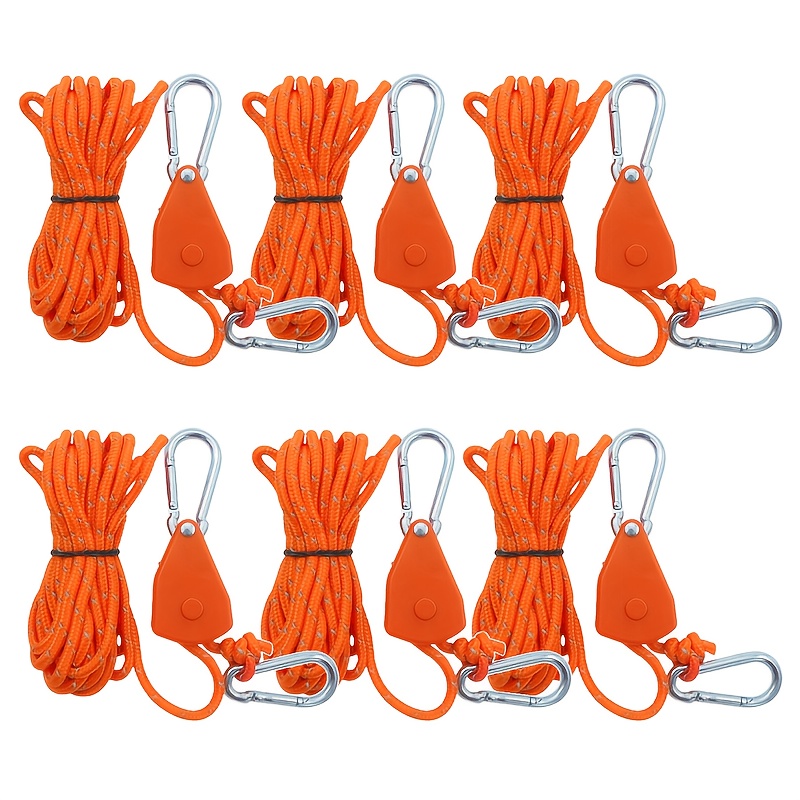TEMU 6 Wind Ropes, Outdoor Tent To Set Up A Tent, Built-in Lock Rope For Convenient Adjustment, 4mm, Reflective Windproof Umbrella Rope, Total Length