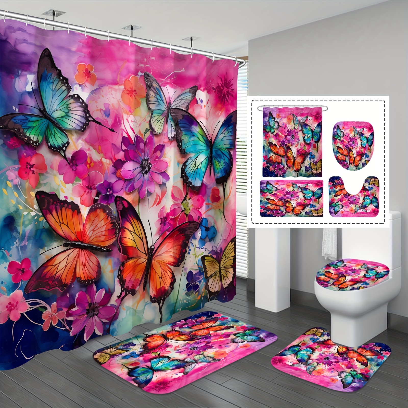 Shower Curtain Hooks Decorative Butterfly Shower Curtain Hooks Colorful  Bathroom Accessories Set of 12