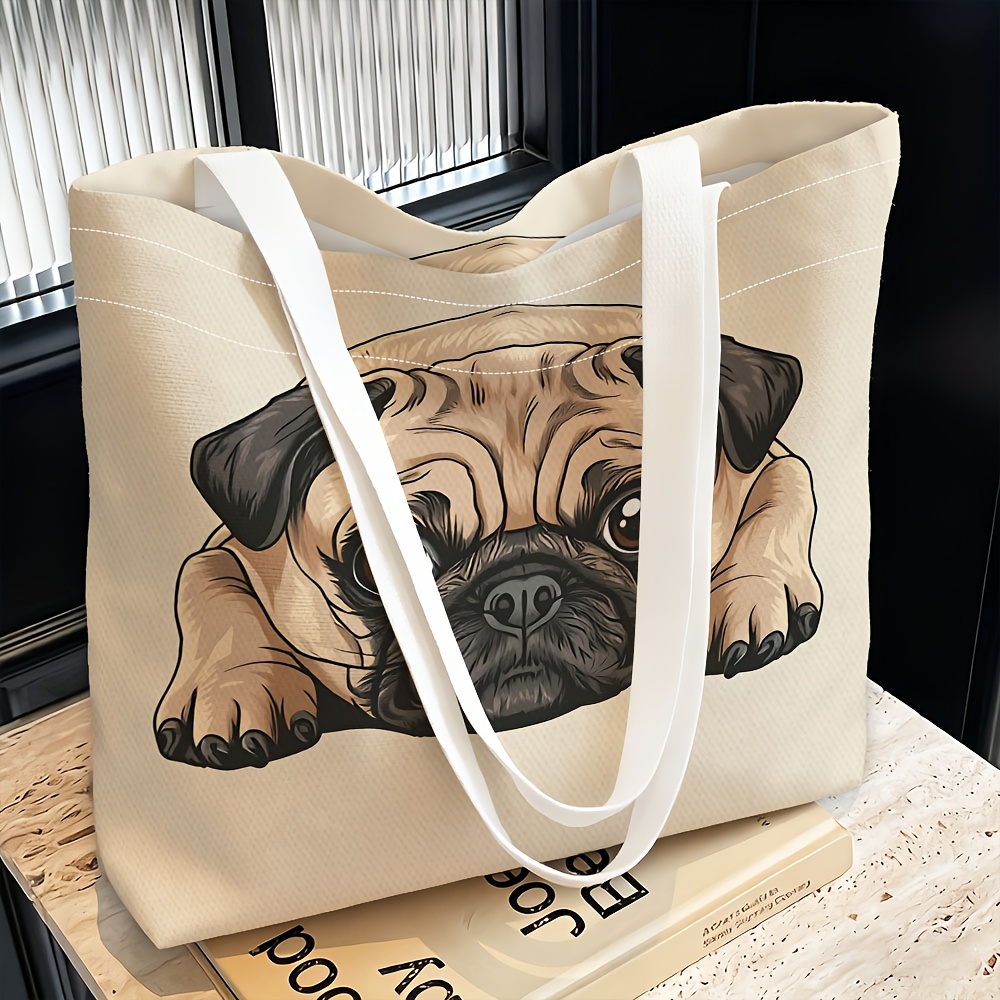 TEMU 1pc, Pug Lying Down Themed Women's Shoulder Bag, Multi-functional And Versatile, Tote Bag, Clutch Bag, Evening Handbag, Travel Essential, Fine ,