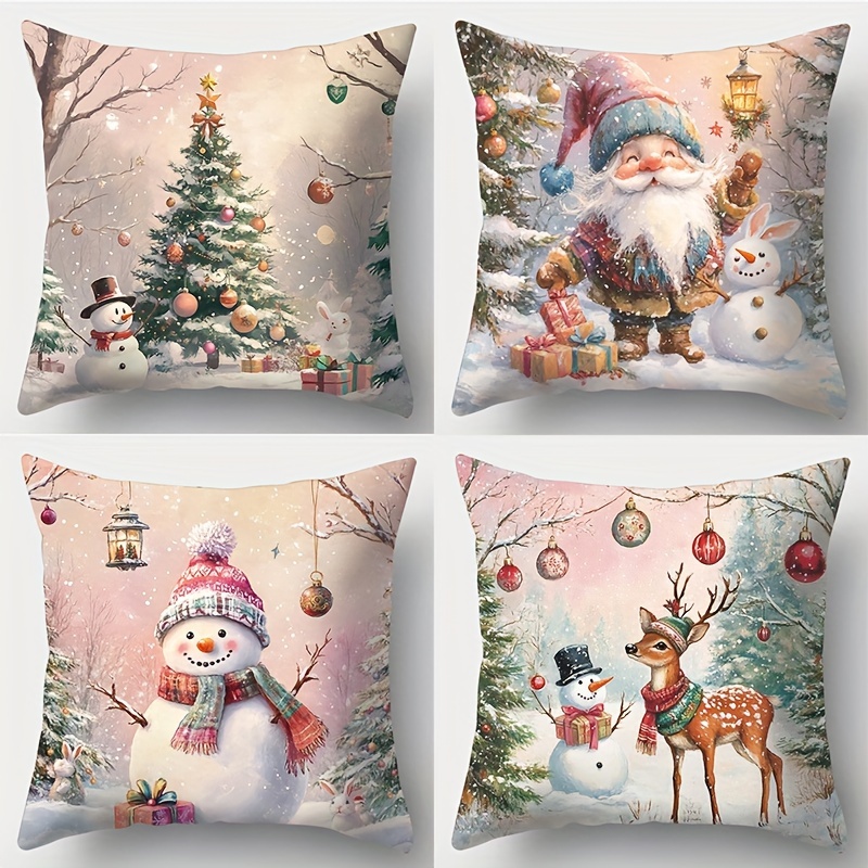 

[top-] 4pcs, Christmas, New Art Christmas Tree, Dwarf, Snowman, , Pattern Pillowcase, Waist, 17.72 X 17.72 , Decoration, Decoration, Living Decoration, Sofa Decoration, No