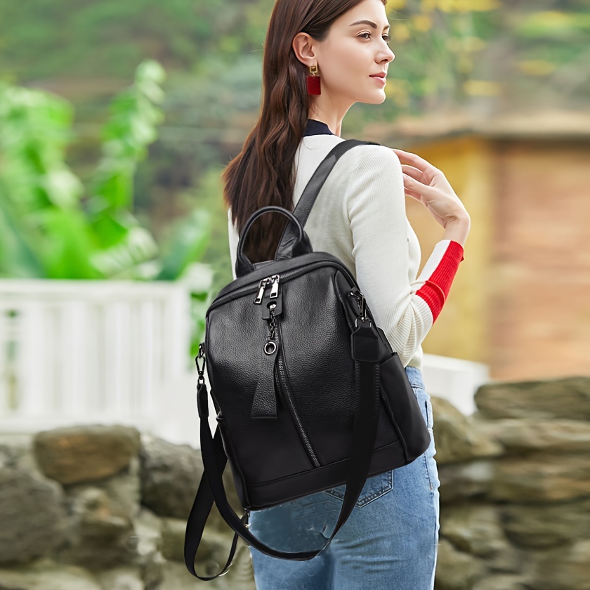 

Elegant Genuine Leather Women's Backpack 2024 New Fashion Anti-theft Large Capacity Commuter Korean Style Travel Bag With Adjustable Strap And Zipper Closure