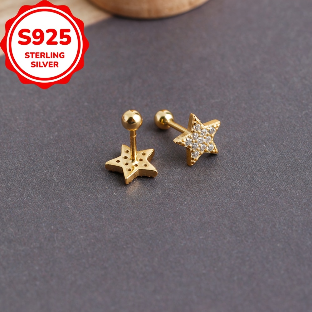 Image of 1 Pair 925 Sterling Silver Fashionable Star Earrings For Daily Dressing Jewelry Additions Birthday Or Valentine's Day Gift ( 0.98g )