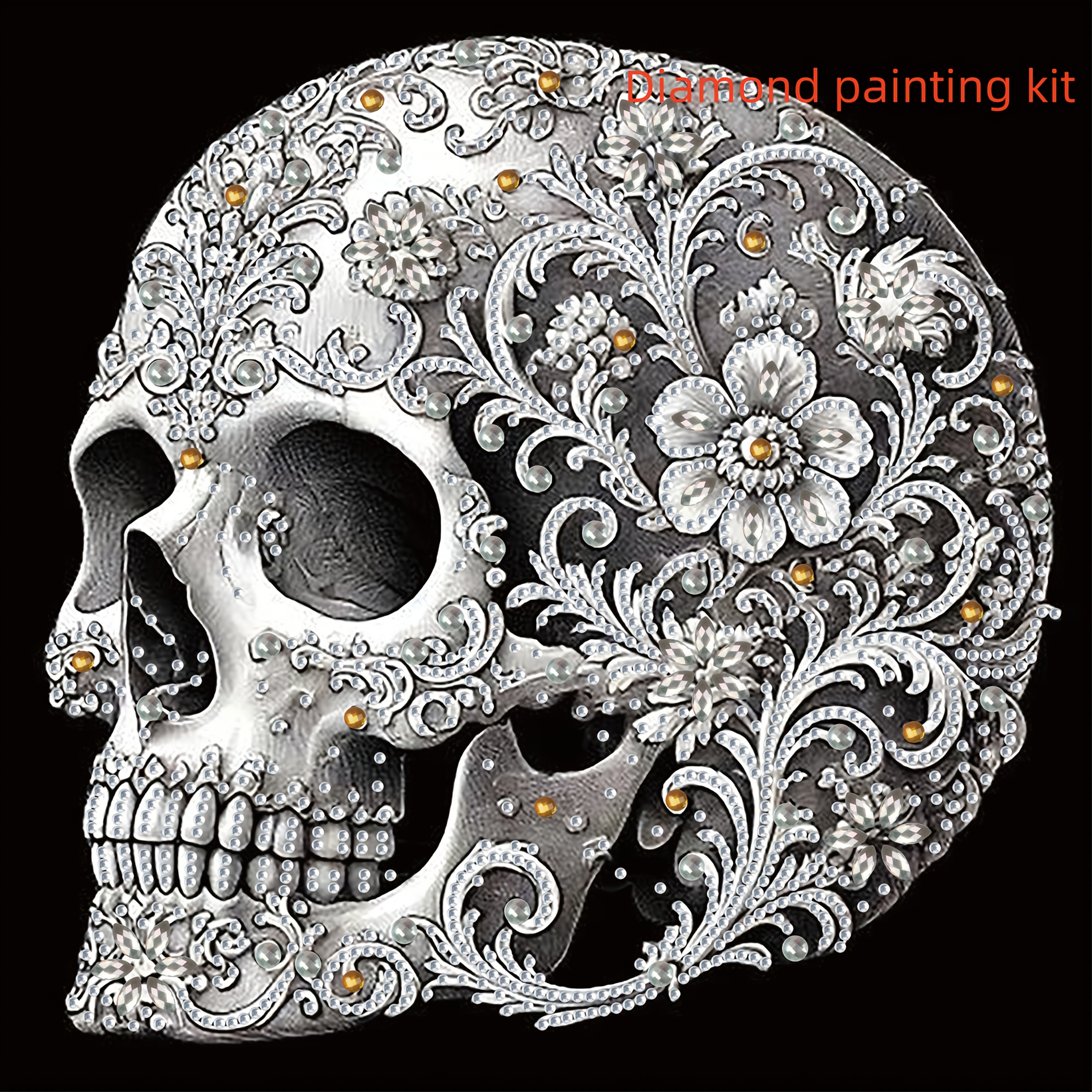 Image of Diamond Painting Set, Diamond Painting Kit, White Flower And Skeleton-themed Diamond Painting, Irregular Diamond Inlay, Suitable For Gifting (30cm/11.8 Inches X 30cm/11.8 Inches) New Diamond Painting