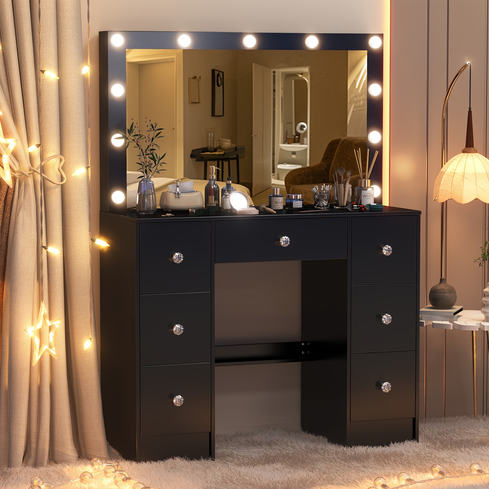 Dressing Table Stool Set with LED Mirror & Drawers