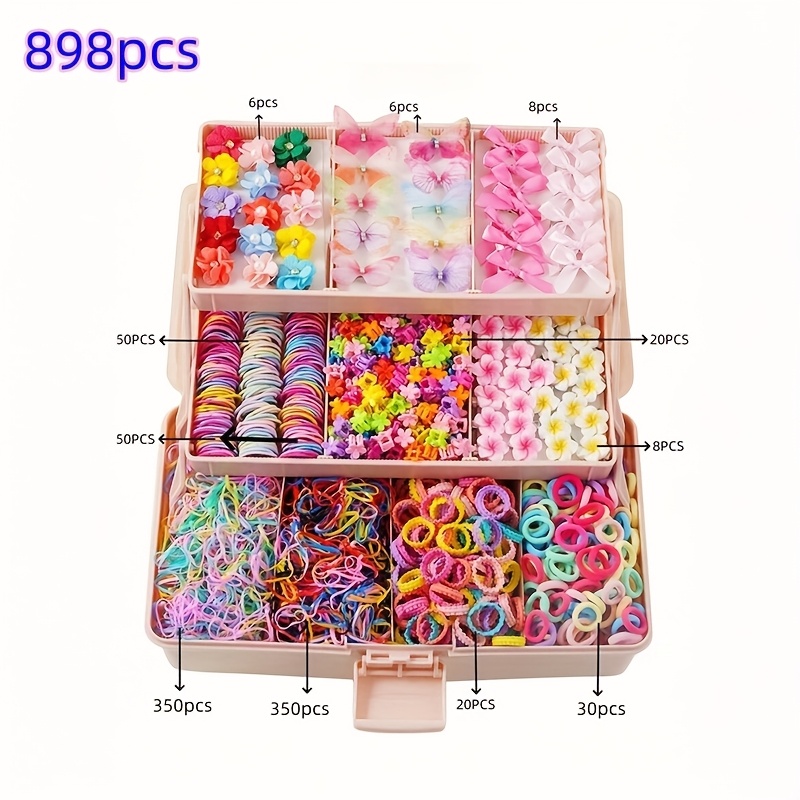 TEMU 898pcs Assorted Cute And Hair Accessories Set, Eggplant Design, Includes High Elasticity Scrunchies & Clips - Perfect Gift For Daughters ,