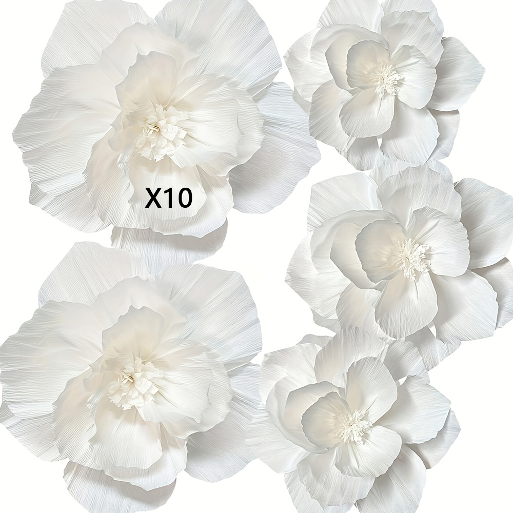 TEMU 10pcs White Paper Flowers, Artificial 3d Wall Decor, Wedding Birthday Bride Gift Party Wall Decoration, Birthday Party Decoration, Photo