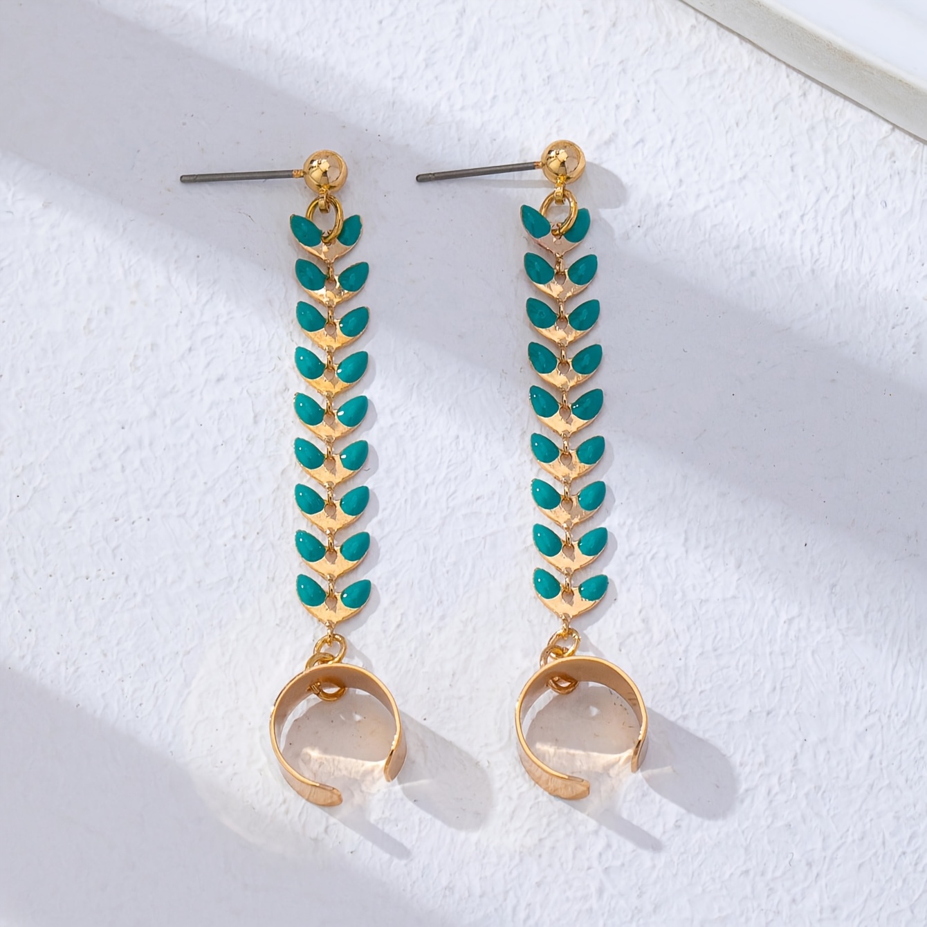 TEMU 1 Pair Turquoise Teardrop Chain Ear Cuff Earrings - Suitable For Women &, Elegant Dangle Drop Wrap Cuff Hoops, Turquoise Statement Jewelry For