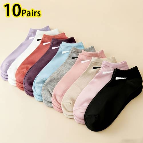 item picture 20pcs 10 pairs womens elegant short socks breathable lightweight invisible spring summer casual socks soft tones suitable for daily wear and special occasions