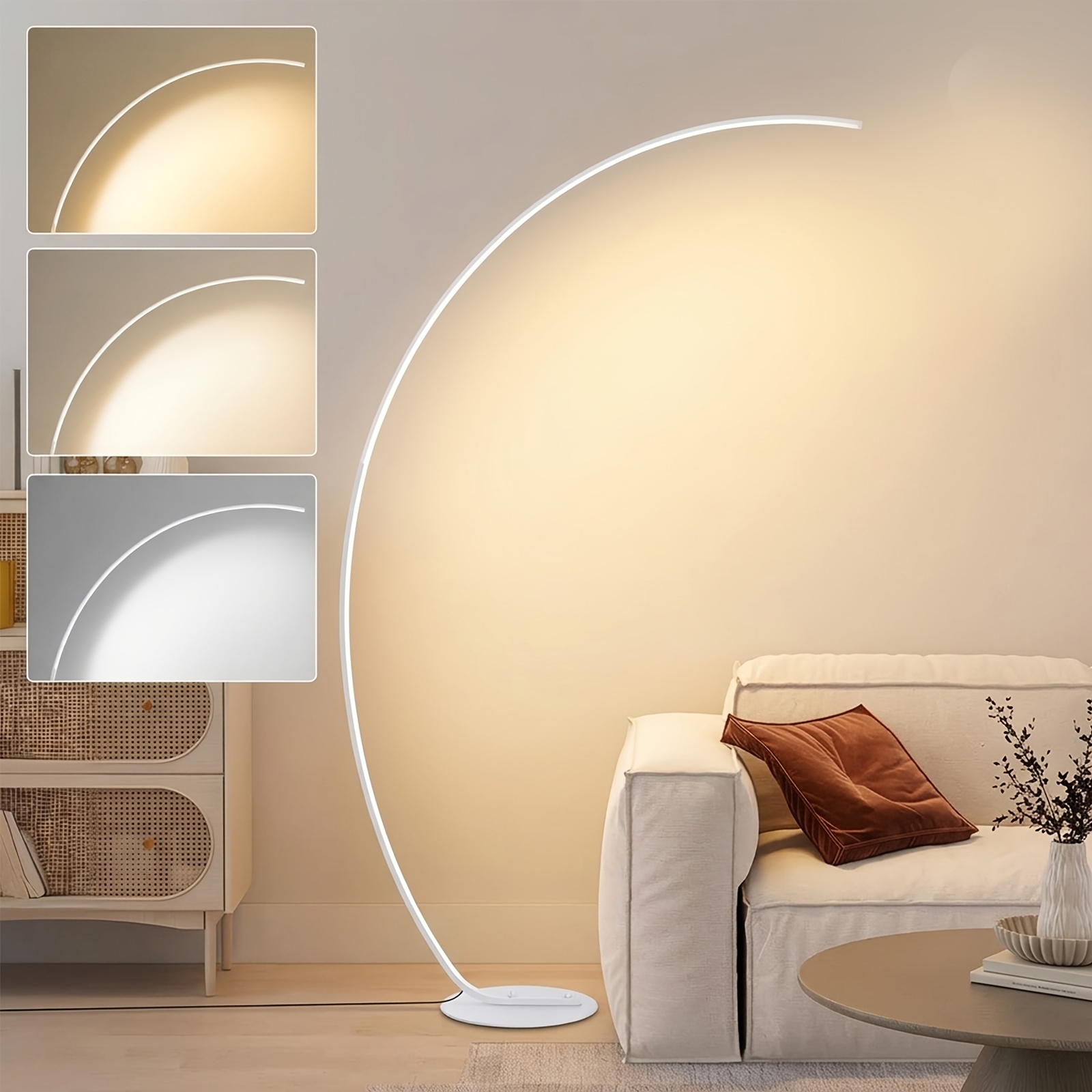 Image of Modern Arc Floor Lamp For Living Room, 165cm Tall Standing Lamps Led Dimmable With Timing, Corner Floor Lamps For Bedroom & Office Dimming