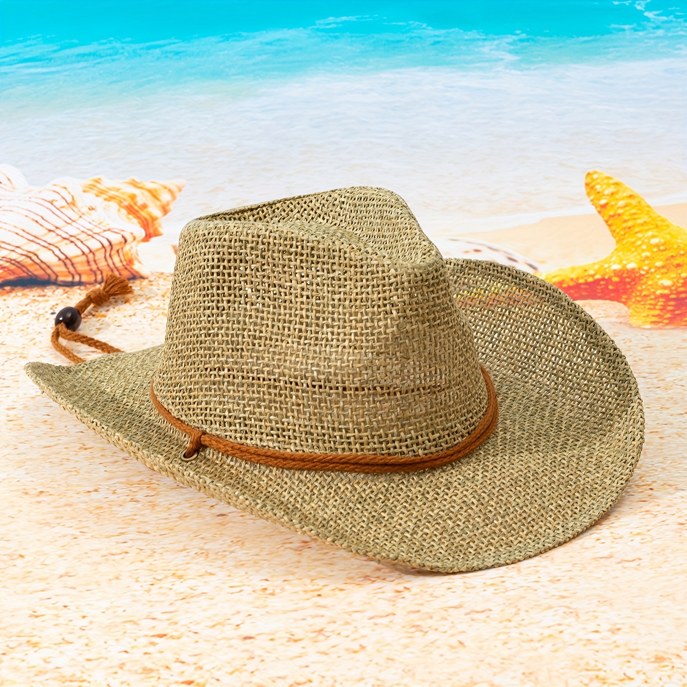 

Chapeau de cow-boy en paille naturelle, léger et respirant, chapeau de soleil essentiel pour les voyages au printemps/été, avec support intérieur et tissu enveloppant