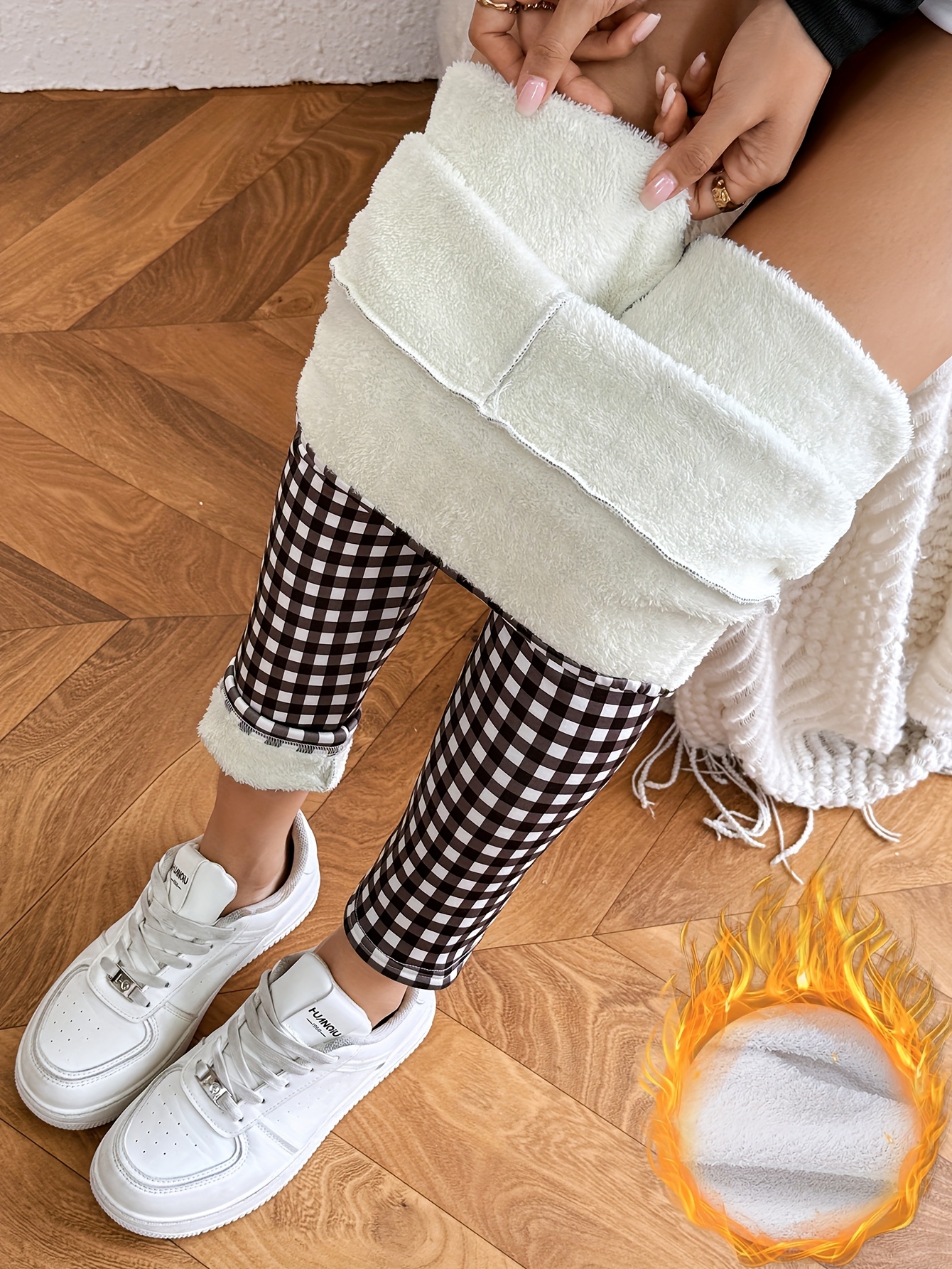 women s high-waisted thermal leggings - -over checkered print tummy control pants with white/black/grey/beige   pattern, full-length  , machine washable tight-fitting leggins for casual & formal wear, warm leggings for women winter, winter warm leggings for women, warm winter leggings for women, thermal leggings for women winter, warmer leggings for women, warm trousers for women, warmer pants for women, thermal trousers for women, thick winter leggings Product details 5