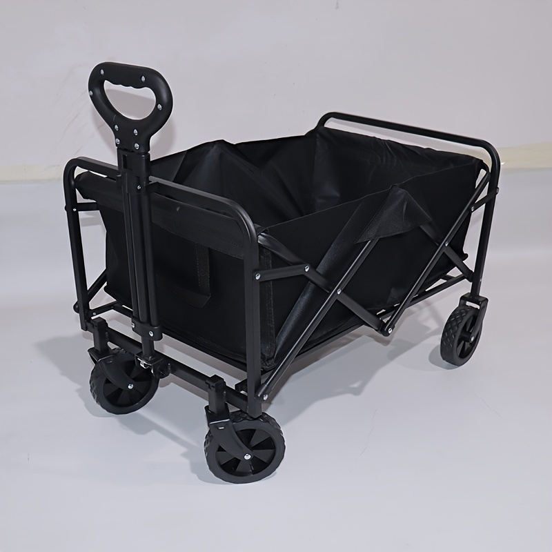 

Heavy-duty Folding Utility Wagon With Adjustable Handle & All-terrain Wheels - Perfect For Beach, Lawn, Sports, Camping, Shopping & Gardening - Black