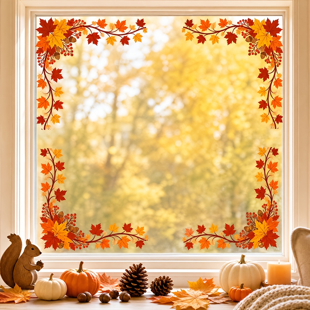 1pc Maple Leaf & Window Cling Film Suitable For Glass Doors, - Retro Semi-matte Vinyl Stickers With Realistic Leaf Patterns, & Stick Application For Fall Decor, Covering For Living Room Bedroom