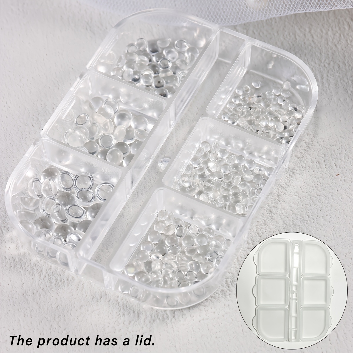 TEMU 6/12 Grids Mixed Size Clear Water Drop Glass Nail Beads Decorations, Glossy Flat Back Transparent Raindrop Rhinestones, Dew Bubble Nail Charms,
