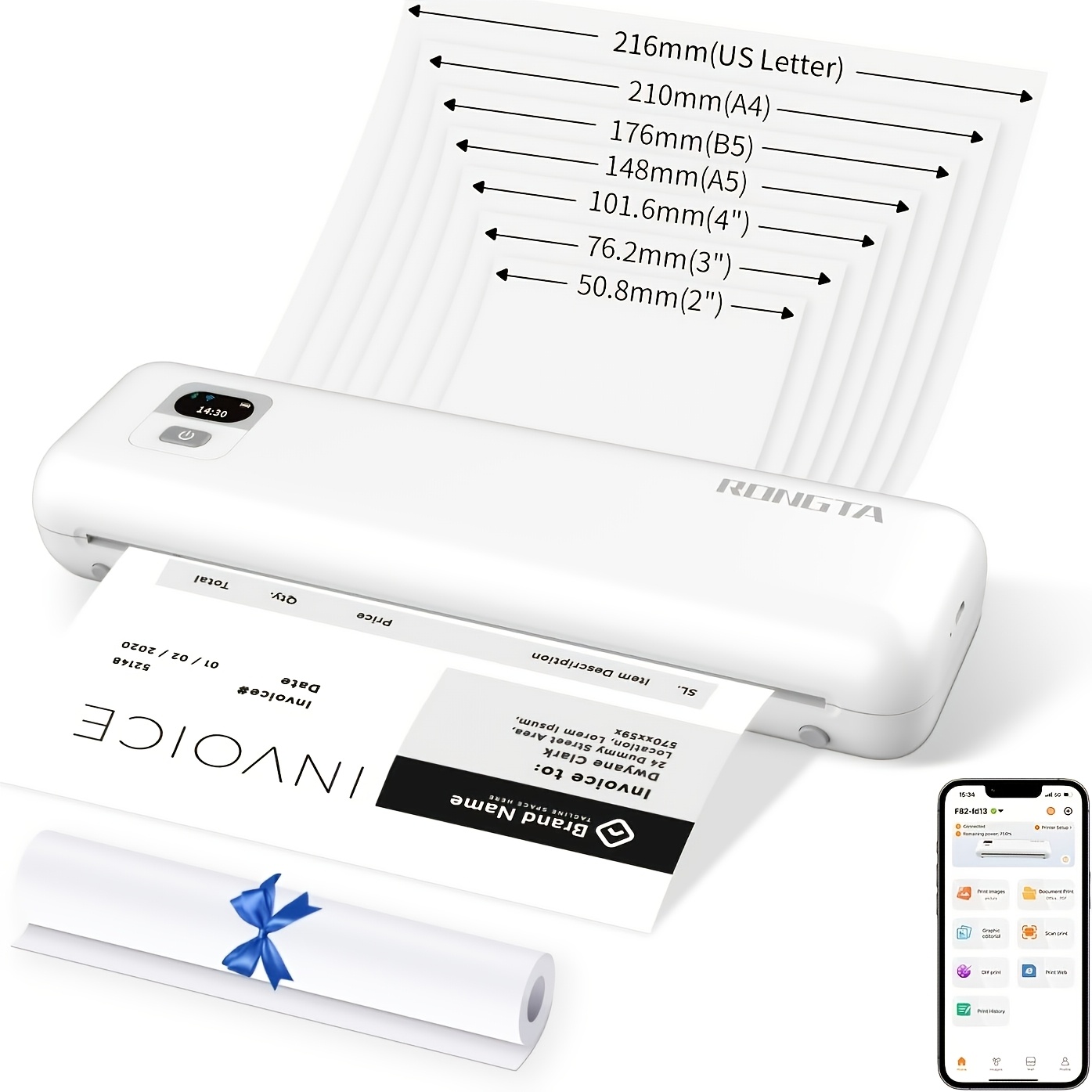 TEMU Rongta F82a Portable A4 Printer For Documents & Notes - Wireless Thermal Mobile Printer, No Ink Needed For Printing From Phone/laptop, Students,