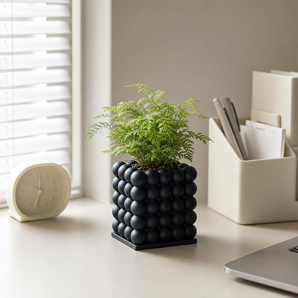 TEMU Succulent Planter With Bubble Texture Suitable For Indoor/outdoor Use, Lightweight Plastic Square Pot With Bubble, Modern Minimalist Desktop
