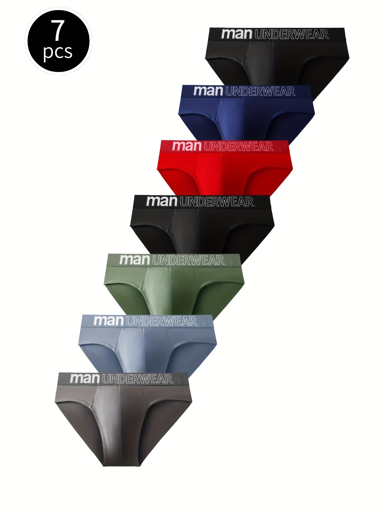7pcs set breathable elastic polyester   with spandex   in multiple colors red black gray green beige light blue featuring a stylish letter waistband design   suitable for casual wear