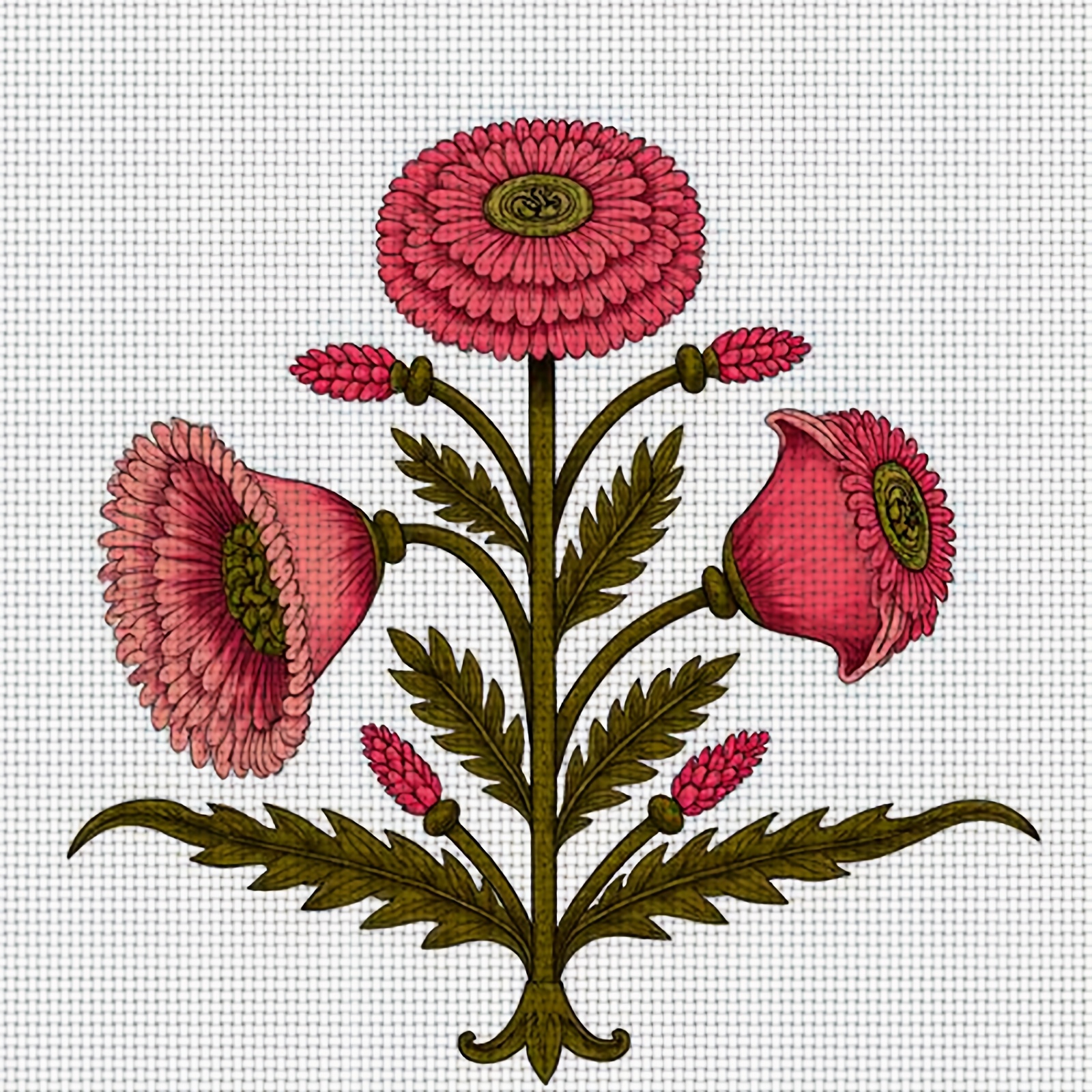 Cross Stitch Printed Kit, Frameless, Pink Floral Pattern Design for Beginners
