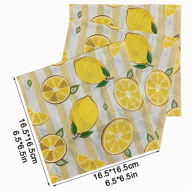 Image of 40pcs, Lemon Napkins, Yellow-green Striped Disposable Serviettes, Suitable For Lemon-themed Parties, Summer Table Decorations, Kitchen And Outdoor Activities For Halloween、christmas