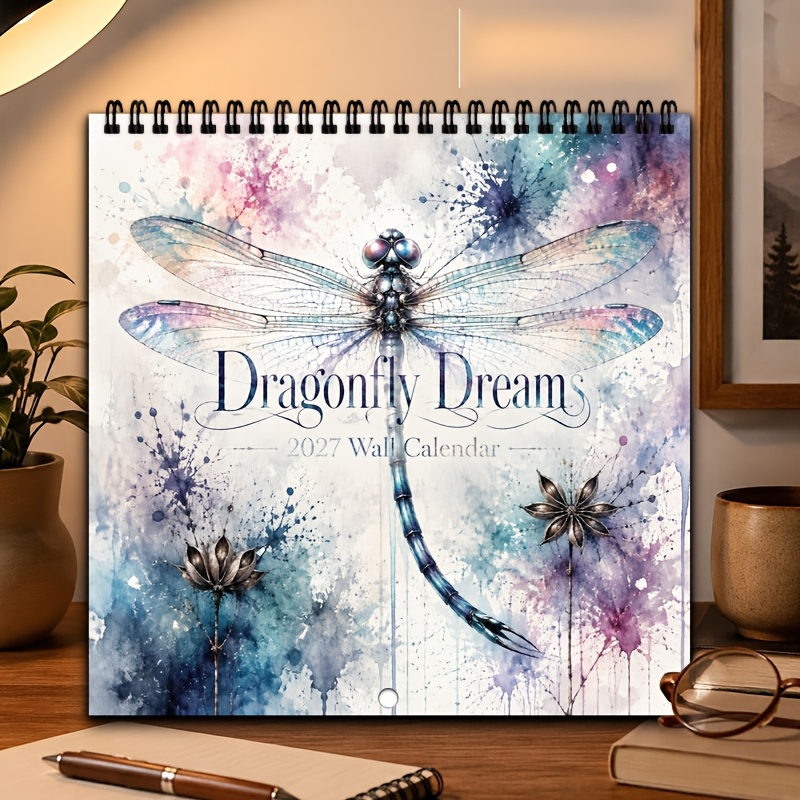 TEMU 2027 Hanging Calendar And Planner - 12-month Suspended Organizer Calendar With Dragonfly Pattern, Daily Schedule Grid, Suitable For Home Office,
