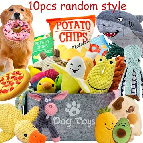 10pcs dog plush toys cartoon pattern durable and interactive toy set suitable for chewers types of pulling tug of pets your dogs from boredom more suitable for small dogs random style