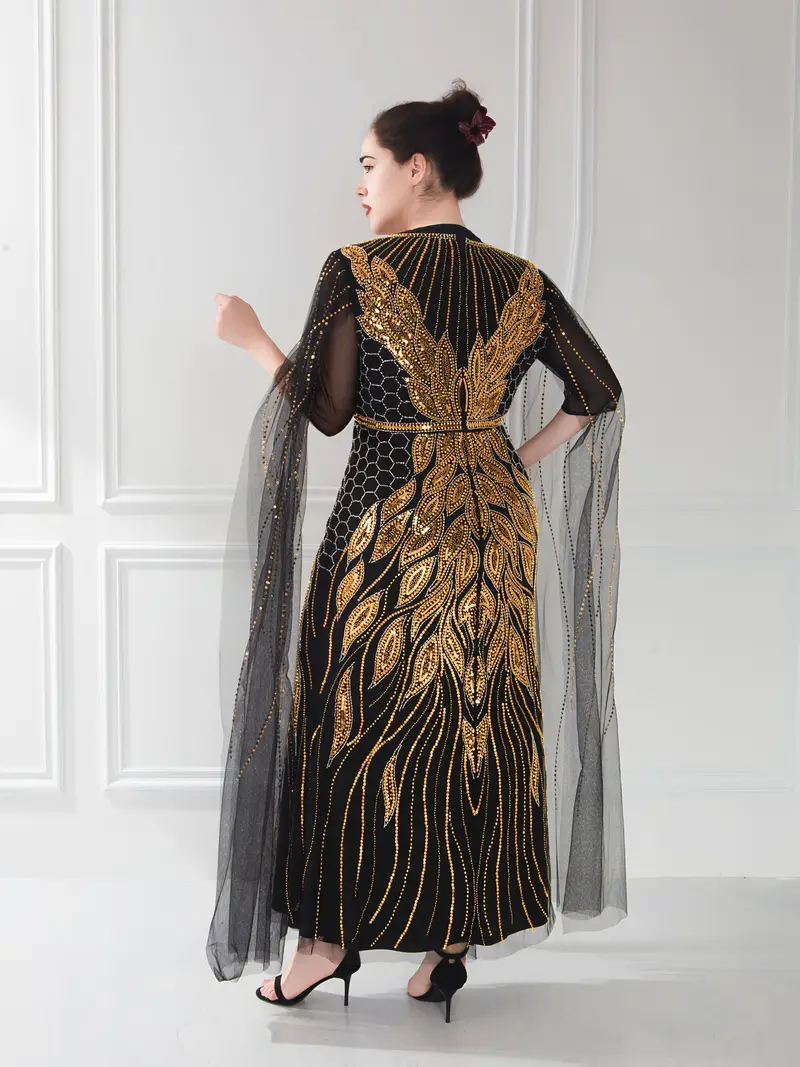 plus size ladies round neck long beaded dress elegant - Temu Oman plus size ladies round neck long beaded dress elegant - Temu Oman