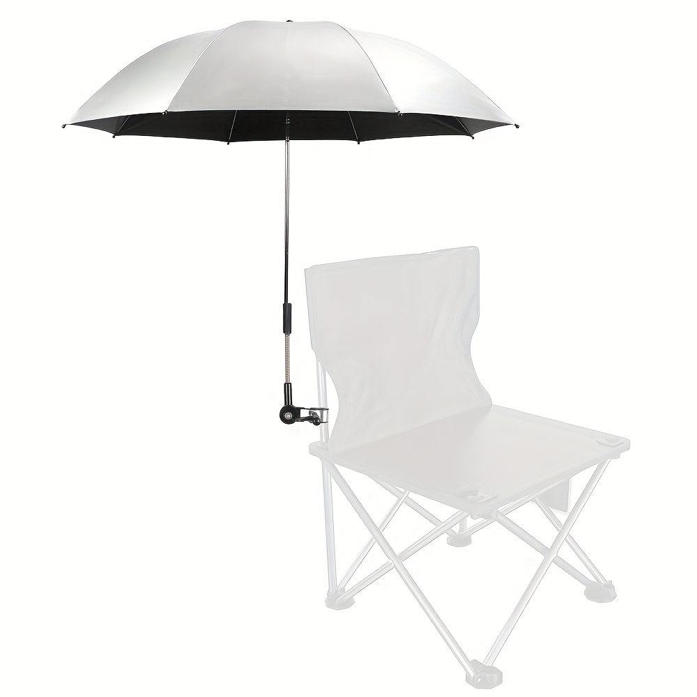 E-shop Tragbarer Stuhl-Regenschirm mit Klemme, 47 Zoll und 360 Grad Drehbarer Regenschirm, für Terrasse, Strandstühle, Rollstühle, Golfwagen