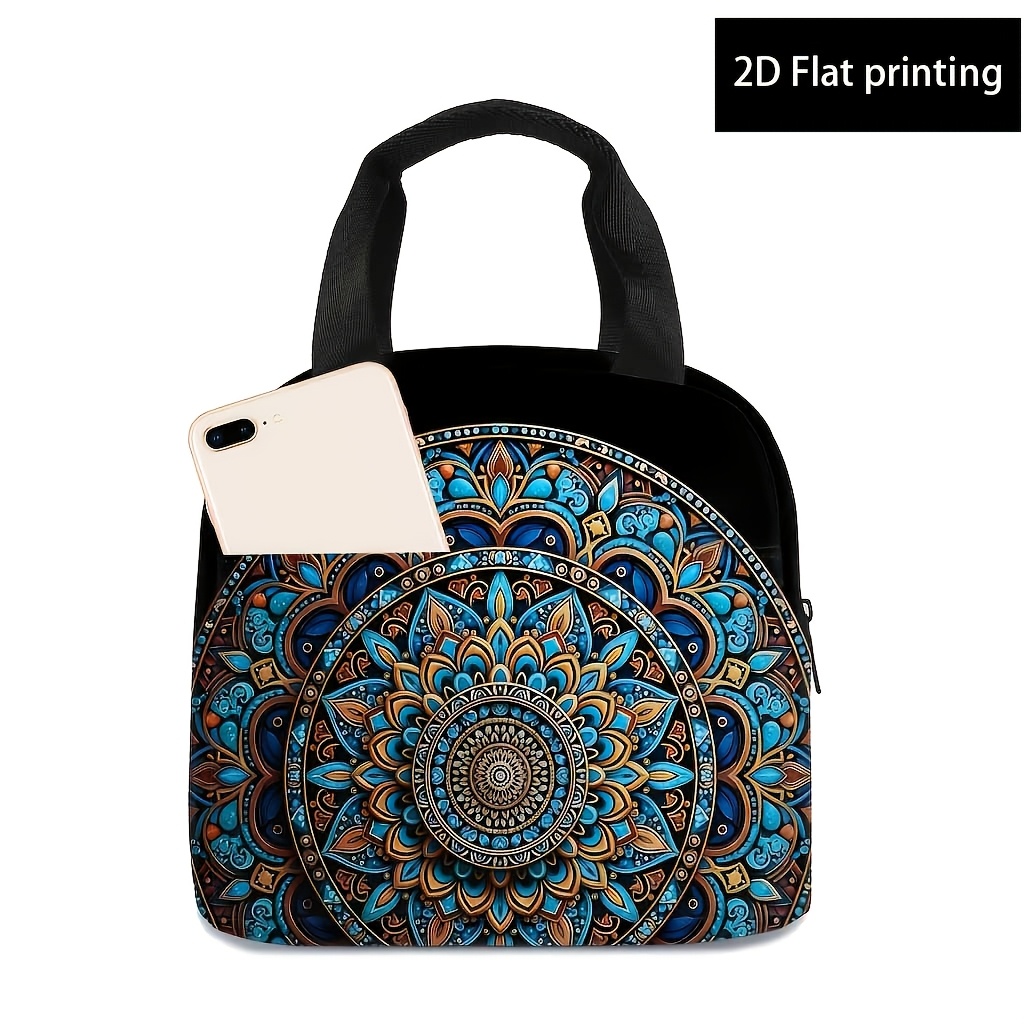 TEMU Printed Design â Not Textured, Mandala Print Handbag, Trendy Women's Lunch Bag, Outdoor Picnic Insulated Bag, Storage Bag, Not For Food Contact