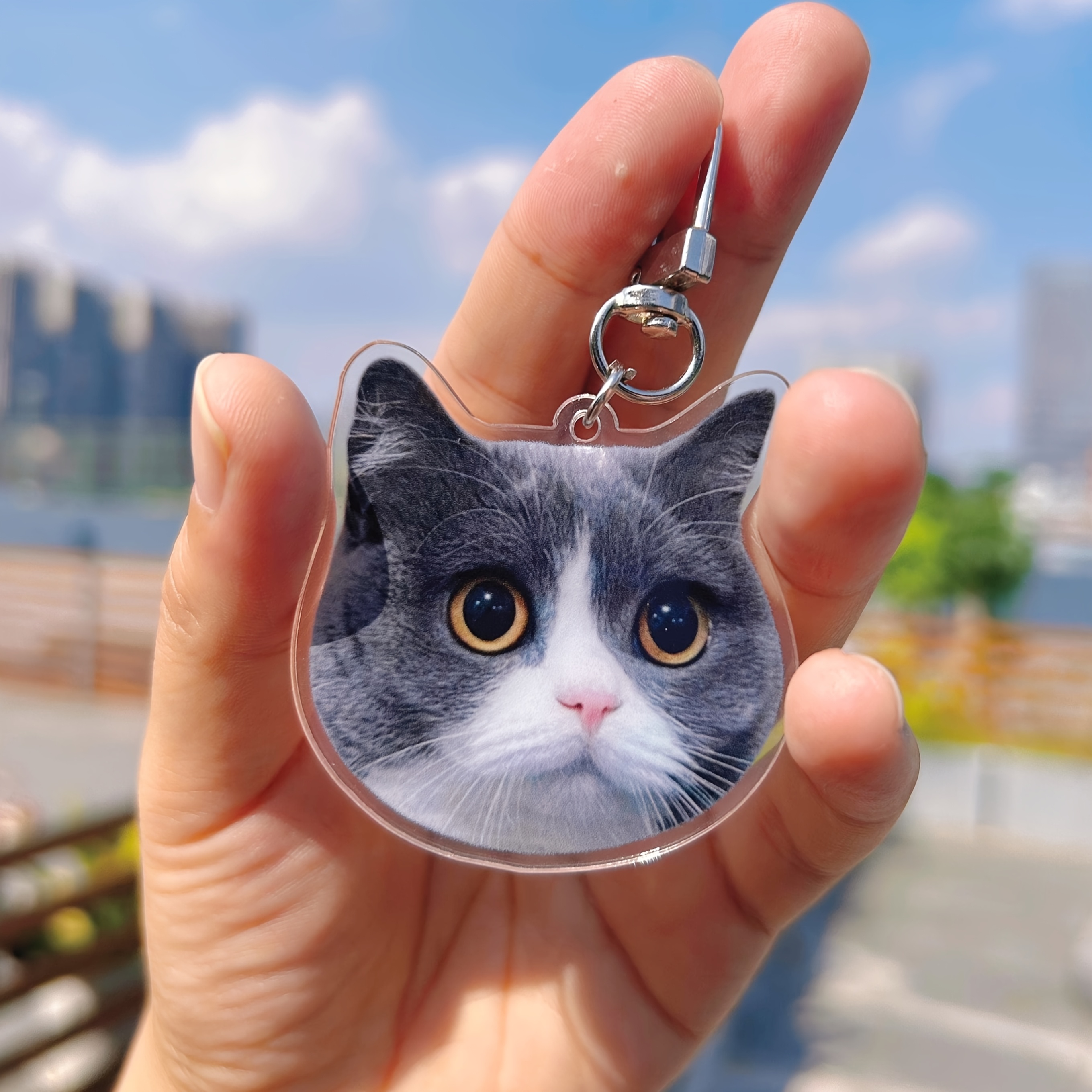 TEMU Custom Cat Keychain Pet Portrait Keychain Personalized Pet Photo Keychain Cat Memorial Gift Holiday Gift For Pet Lovers Dog Keychain