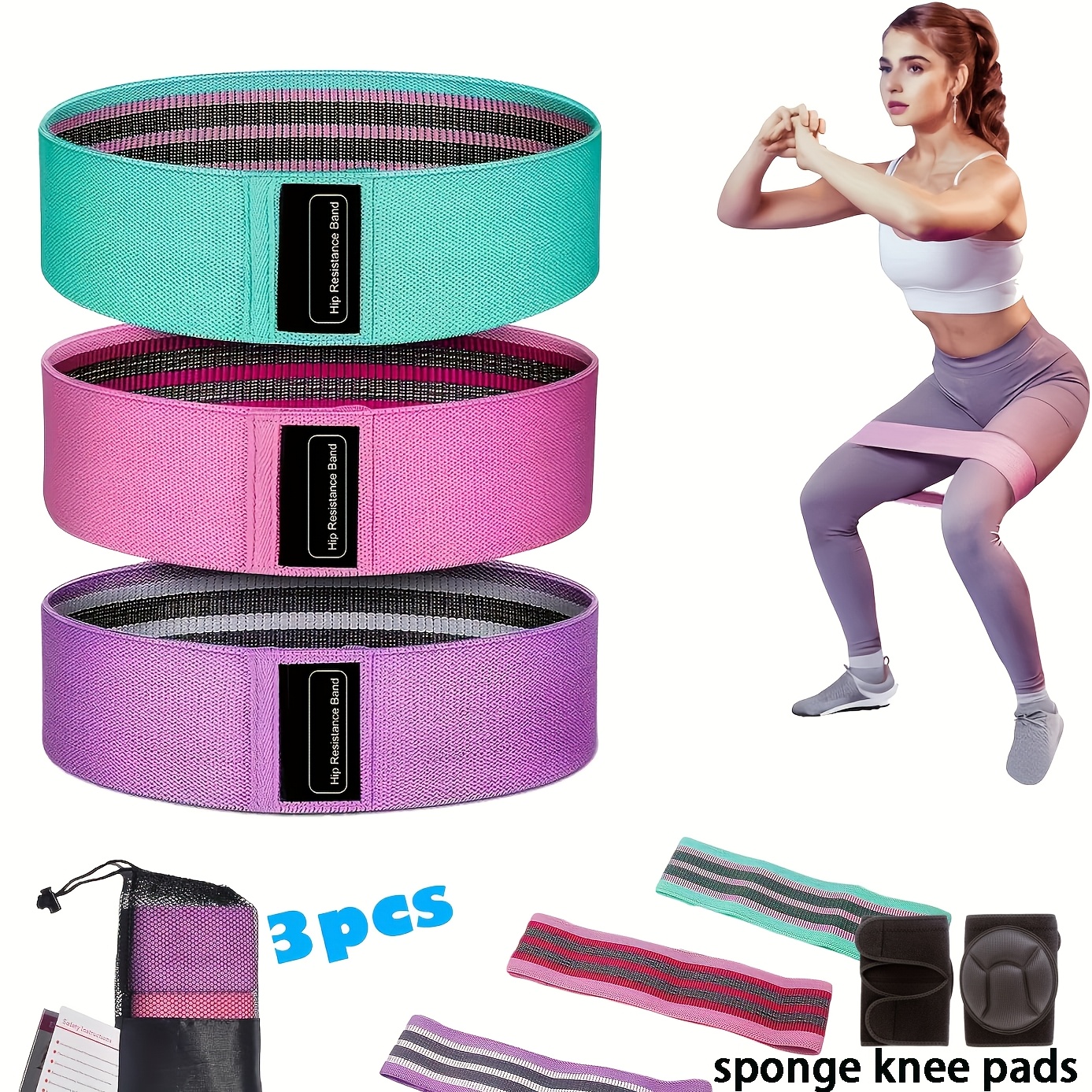 TEMU 3pcs/1pc Of Leg And Hip , Fabric Exercise Loop Bands For Yoga, Pilates, Home Workouts, Hip Strength Bands