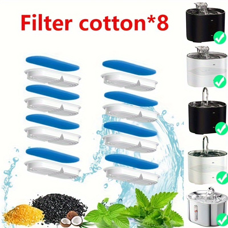 

8pcs Automatic Cat Water Fountain Filters Replacement, Triple Filtration System Filter Elements, Suitable For Ft006, Ft666, Ft888 Water Dispenser